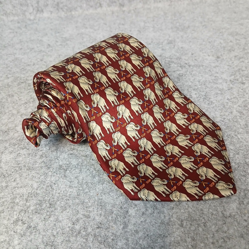 Museum Artifacts Necktie Mens One Size Red GOP Elephant Republican Silk Novelty